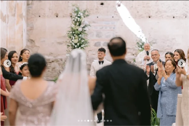 Bride and groom at the altar during the wedding ceremony